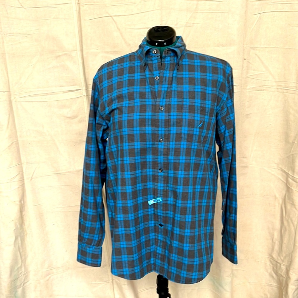 Nautica button down/blue and black plaid
